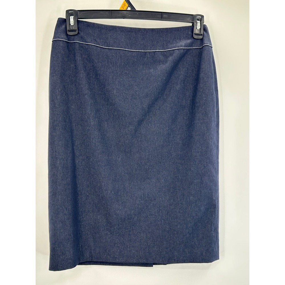 Evan-Picone Denim Look Pencil Skirt Career Office Midi Stretch Size 8 Minimalist - Picture 2 of 9
